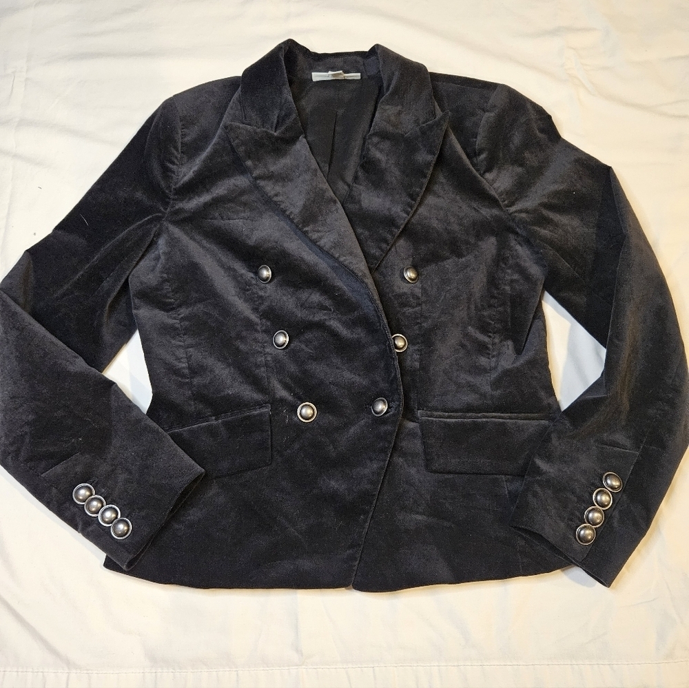Anthropologie Ryegrass Black Velvet Double Breasted Blazer Size 8 - Picture 3 of 7